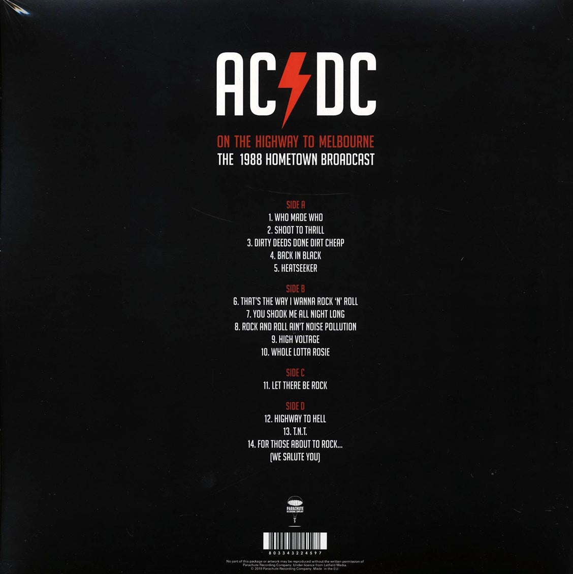 AC/DC - On The Highway To Melbourne: The 1988 Hometown Broadcast 2xLP Vinyl | Parachute, 1988 | Soundtraxx Item No. 276865