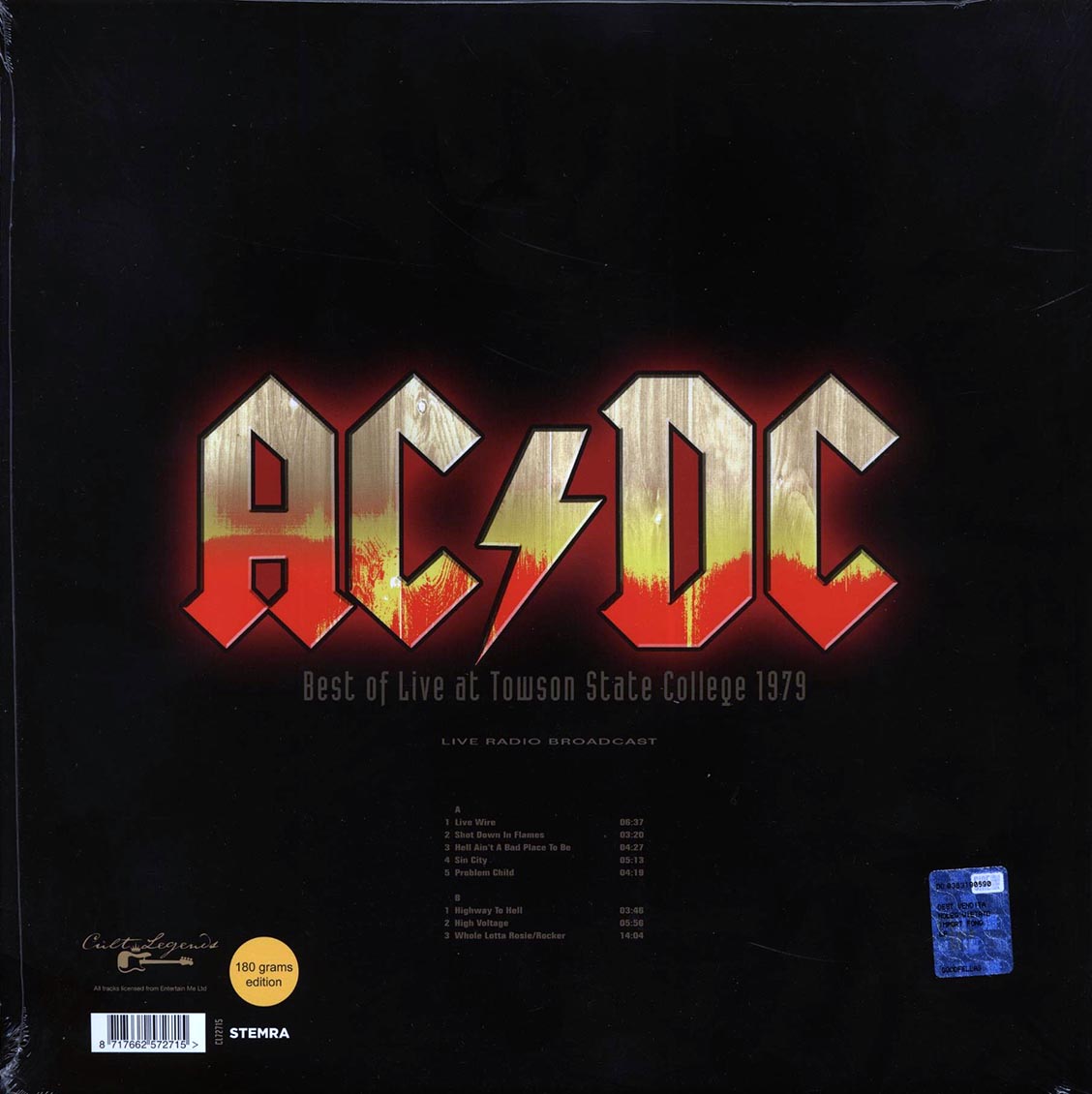 AC/DC - Best Of Live At Towson State College 1979, Maryland, October 16th Vinyl | Cult Legends, 1979 | Soundtraxx Item No. 284303